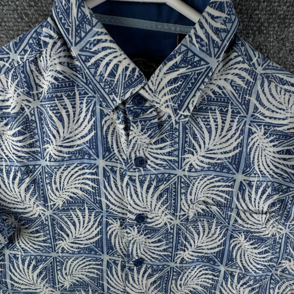 Nat Nast Men Short Sleeve Button Up Shirt Size Medium Floral Blue Silk Blend